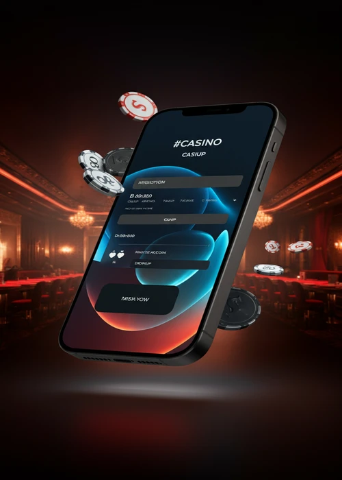Vegazone Casino Anmeldeformular auf dem Bildschirm eines Smartphones, mit hervorgehobenen Sicherheitsfunktionen und schnellem Registrierungsprozess.